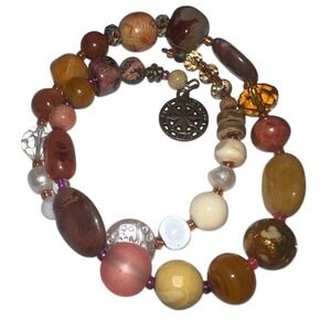 Boho‎ Beaded Necklace Multi Gemstone Charm Pendant Statement Artisan
